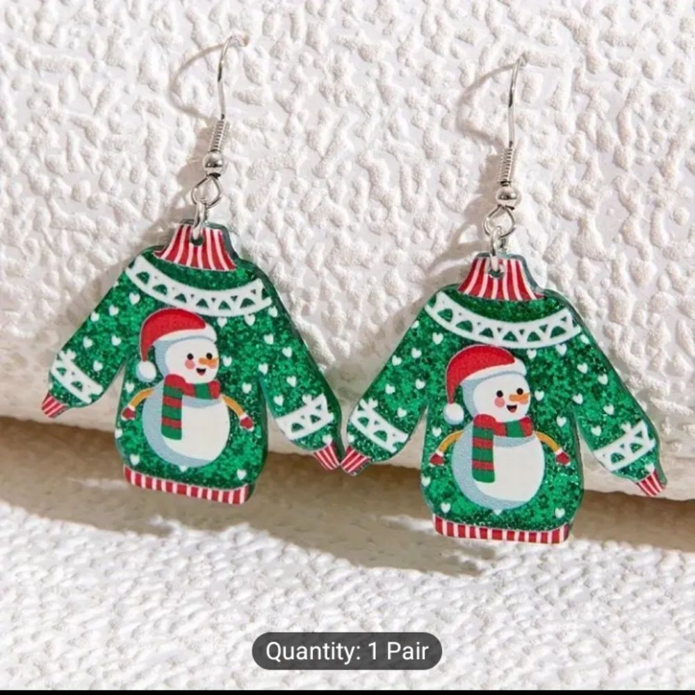 Christmas earrings snowman sweater dangle acrylic‎ new e70